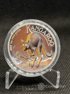 Australijski Kangur 2022 – Kolorowany Proof High Relief 1 oz Srebra 9999