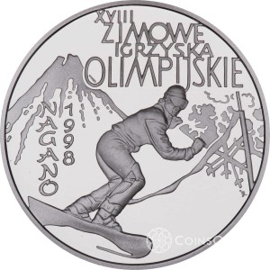 10 zł XVIII Zimowe Igrzyska Olimpijskie Nagano 1998 – Srebrna moneta NBP Proof (Ag 925)