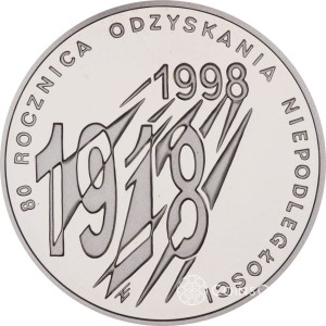 10 zł 80. rocznica odzyskania niepodległości 1918–1998 – Srebrna moneta NBP Proof (Ag 925)